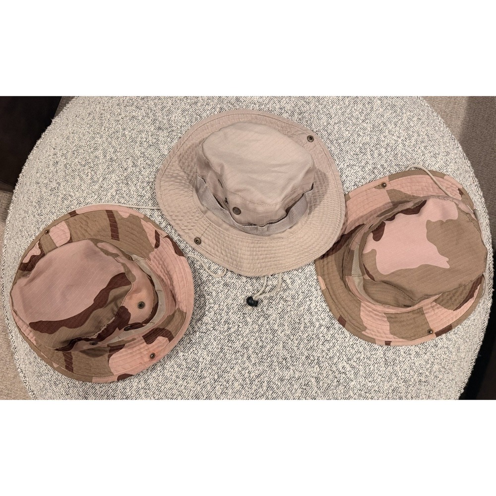 Lot Of Three Kids Bucket/Sun Hats Great For UV Outdoor Protection Tan/Camo